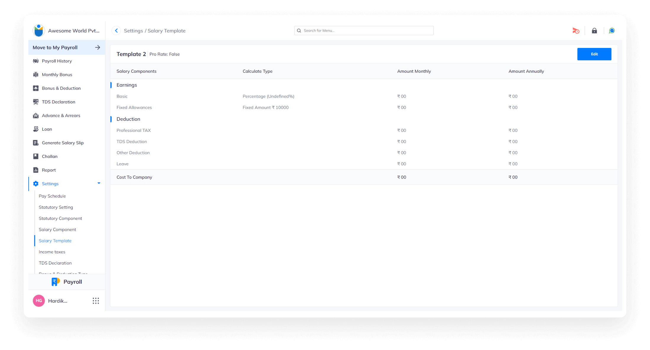 Customizable salary template