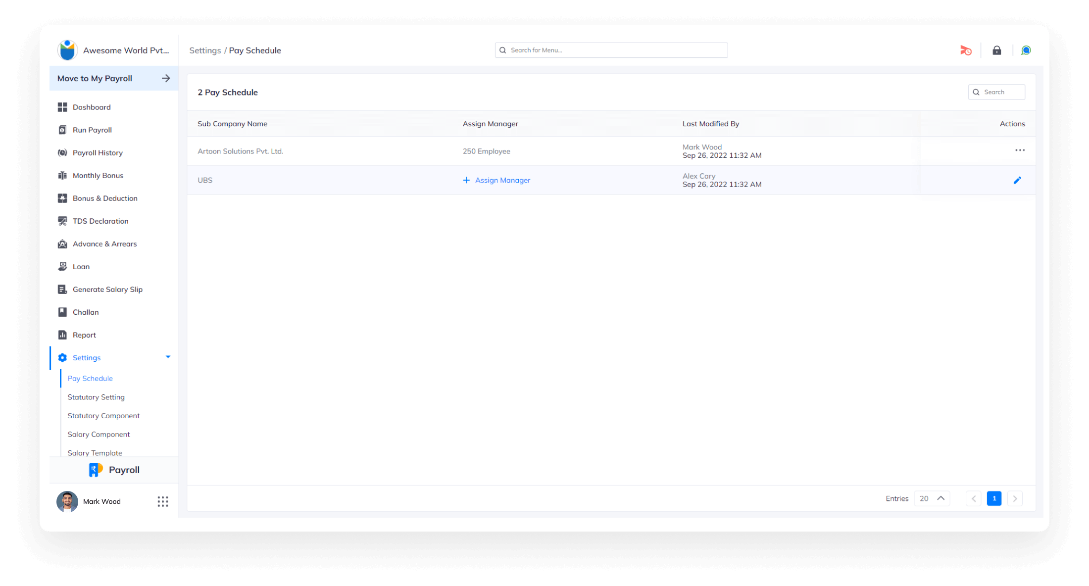 Pay schedule